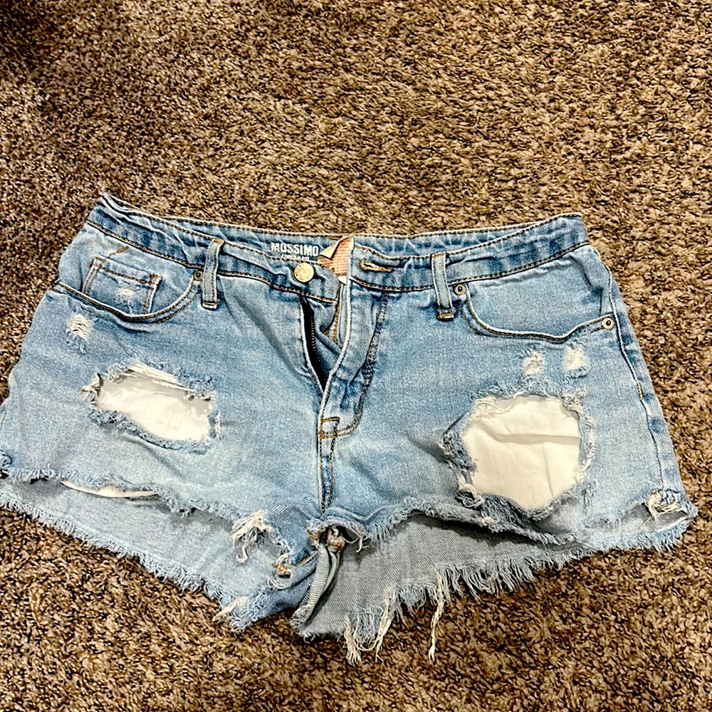 Distressed jean shorts